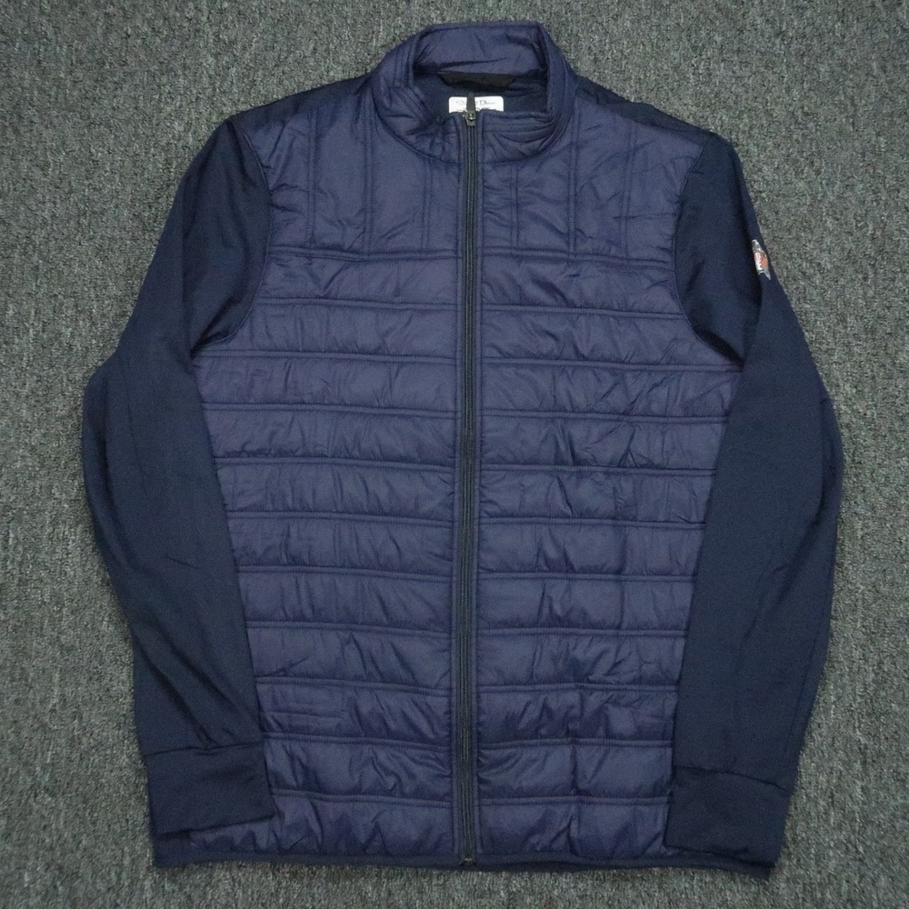 Straight Down Jacket Men Large Navy Blue Red Bull Override Patton Puffer Quilted